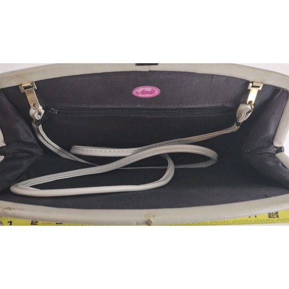 Vintage Ande Stone Gray‎ Leather Clutch With Strap Evening Bag Snap Frame Close - Picture 5 of 7